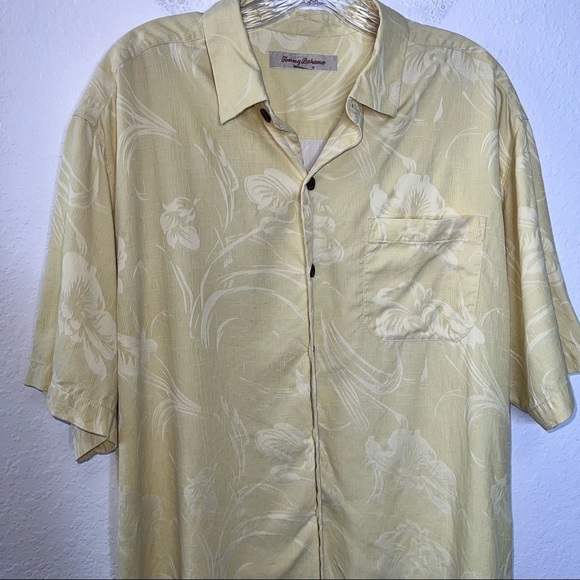 Tommy Bahama Shirt Mens Large Silk Hawaiian button Up Yellow Short Sleeve H - Picture 2 of 6